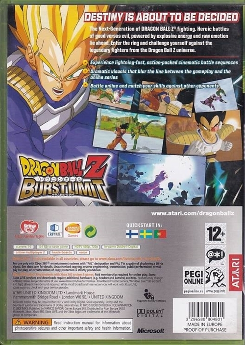 Dragon Ball Z Burst Limit - XBOX 360 (B Grade) (Genbrug)
